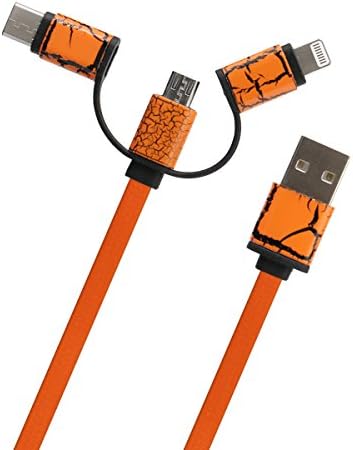 IDOU Charging Cable, 3 in 1 Type C Cable Lightning Cable Micro USB Connector, Leather Flat Tangle-Free Cable For iPhone, Samsung,New MacBook, OnePlus 2, Nexus 5X and More (Orange)