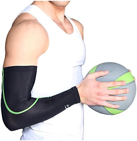 CYCFIT Professional Non Slip Wicking Compression Arm Sleeve Pad Protector (Full Length) for Football, Baseball, Running, Volleyball, Basketball, Golf , Single, Black, M