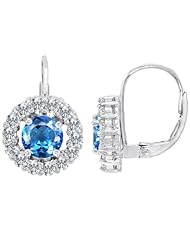 CandyGem 925 Sterling Silver Genuine Round Blue Topaz and White Quartz Earrings