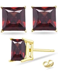 2.05 Cts of 5 mm AA Princess Garnet Stud Earrings in 14K Yellow Gold