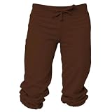 Chocolate Brown solid color Touchdown Cuffed Fleece Capris with wide waistband. 5 Adult sizes