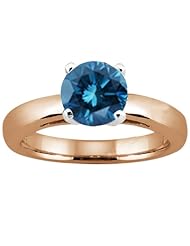 1.10 Ct Round Blue SI1/SI2 Diamond 18K Rose Gold Solitaire Ring