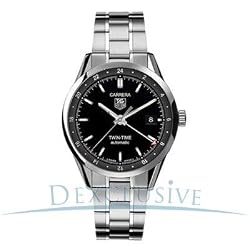 TAG Heuer Men's WV2115.BA0787 Carrera Calibre 7 Twin Time Automatic Black Dial Steel Bracelet Watch