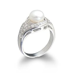 Sterling Silver Freshwater Cultured Pearl & Cubic Zirconia Swirl Ring Sterling Silver Freshwater Cultured Pearl & Cubic Zirconia Swirl Ring