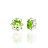 SPARKLING 3.55 TCW GENUINE PERIDOT & DIAMOND FLOWER 14K EARRINGS