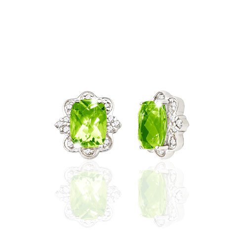 Childrens Toyshop  Jewelry : SPARKLING 3.55 TCW GENUINE PERIDOT & DIAMOND FLOWER 14K EARRINGS