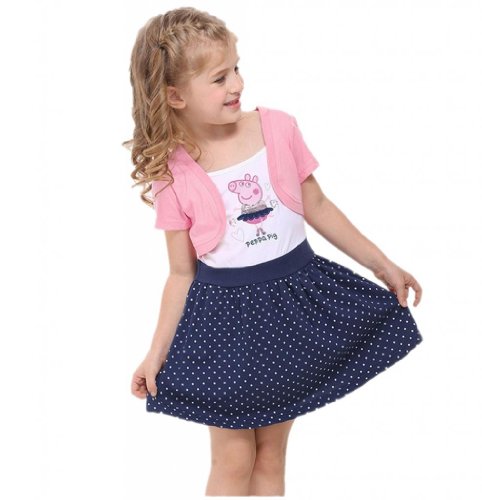 Peppa Pig with Embroidery Hot Summer Baby Girl Party Dress,pink,6y
