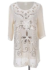 Sheer Sequined Applique Floral Print 3/4 Sleeves  Dress