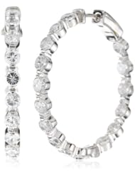 CZ by Kenneth Jay Lane "Classic Cubic Zirconia" Rhodium-Plated Single Row In- and -Out Hoop Earrings