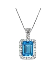 Emerald Shaped Natural Gemstone Pendant In Sterling Silver With 18" Chain