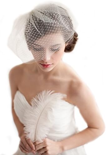 HONGIVEY Women's Double Birdcage Veil One Size Wedding Tulle Veils(white)