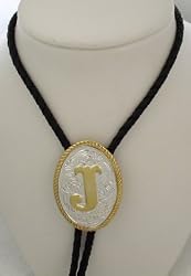 Silver/Gold Plated Monogram Letter "J" Bolo Tie
