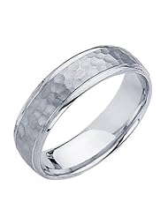 14k White Gold 5.5mm Comfort Fit Hammered Finish Designer Wedding Ring Ring... by 