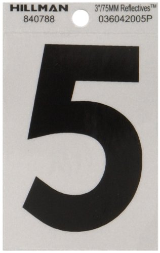 The Hillman Group 840788 3-Inch Black on Silver Reflective Square-Cut Mylar House, Number 5