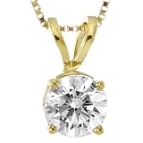 10k Yellow Gold Round Diamond Solitaire Pendant (1/2 cttw, I-J Color, I2-I3 Clarity), 18