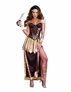 Dreamgirl Remember The Trojans Warrior Gladiator Costume, Brown/Gold, Medium