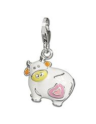 SilberDream Charm colorful enameled cow LOVE, 925 Sterling Silver Charms Pendant with Lobster Clasp for Charms Bracelet, Necklace or Earring FC669