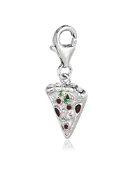 Sterling Silver & Enamel clip-on pizza slice charm