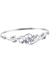 Sterling Silver Gemstone and Cubic Zirconia Filigree Bangle Bracelet