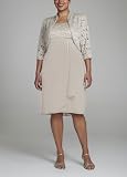David’s Bridal 3/4 Sleeve Chiffon and Lace Jacket Dress Style 9606W, Eggplant, 22W