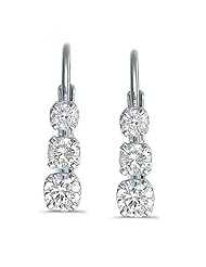 14k White Gold 0.50 Ct Three Stone Lever-back Diamond Earrings