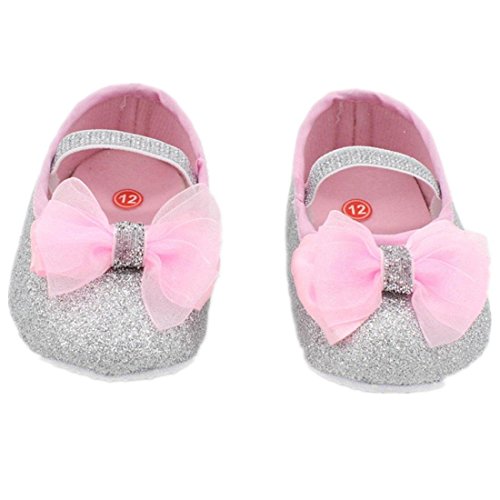 Voberry Newborn Baby Toddlers Girls Bling Soft Soled Anti-Slip Crib Shoes with Free Hairband