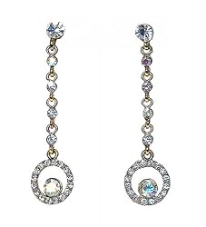 Earrings - E41 - Crystal Circle Dangle - Gold Tone Metal ~ Clear AB (Iridescent)