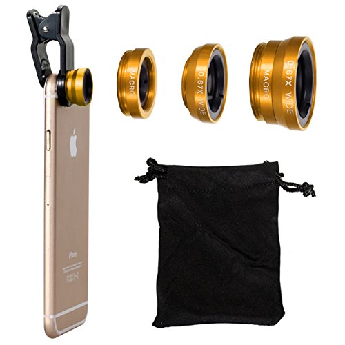 XCSOURCEÂ® 3in1 Fish Eye + Wide Angle Macro Lens Phone Camera Kit Golden for iPhone 3G / 3GS / 4G / 4S / 5 / 5G / 5C / 5S / 6 Samsung Galaxy S2 I9100 SII / S3 I9300 / S4 I9500 / Note 2 N7100 / Note3 N9005 N9000 / S5 V I9600 ipad / ipod / ipad air DC4