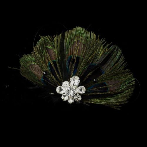 Lovely Peacock Feather with Rhinestone Cluster Wedding, Bridal, Special Ocassion Hair Clip
