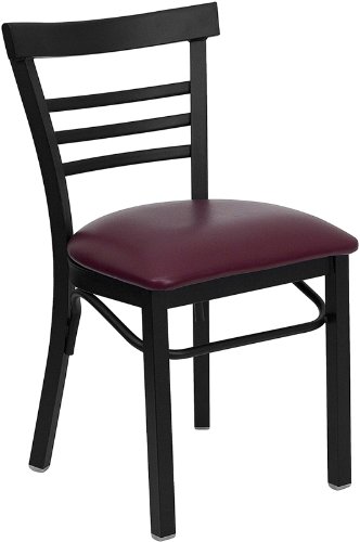 Black Ladder Back Metal Restaurant Dining Chair - Burgundy Vinyl Seat [XU-DG6Q6B1LAD-BURV-GG]