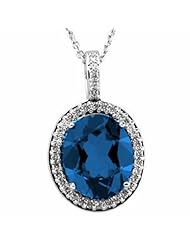 14K White Gold Oval Cut Chatham Created Sapphire and Diamond Pendant -- LIFETIME WARRANTY