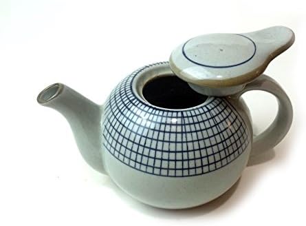 Japanese Style Hand-painted Tic-Tac-line Pattern Ceramic Porcelain Teapot Globe Top Grid