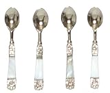 Decorative Mini Spoon Set / 4 With Flat Inlaid Mother of Pearl Handles