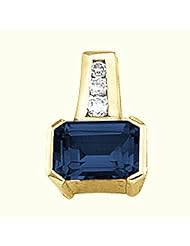 18K Yellow Gold Emerald Cut Sapphire and Diamond Pendant -- LIFETIME WARRANTY