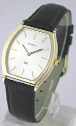 GENEVE Men's Solid 14K Gold Watch with Black Leather Strap. Model: GE-0631