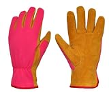G & F 2568M/L-3 Women's Washable Suede Pigskin Leather Garden Gloves, 3-Pair, Pink