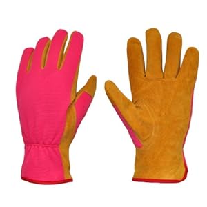 G & F 2568M/L-3 Women Washable Suede Pigskin Leather Garden Gloves 3-Pair Pink