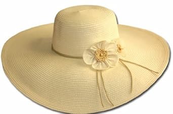 Womens Upf 50+ 100% Paper Straw Flower Accent Wide Brim Floppy Hat