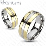 Solid Titanium 2-Tone Gold IP Edges Band Ring