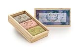 Mistral 3 Soap Floral Wood Box, 3 - soaps: Lavender Flower, Rose Flower, Verbena Flower