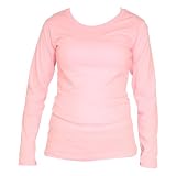 Long Sleeved Soft Pink Classic Fit Tunic Length Womens' Solid color contoured T-Shirt, 100% cotton, 5 Adult Sizes