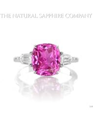5.00ct. Natural Untreated Pink Sapphire ring with 2 Bullet Diamonds 0.30ct. total.