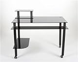 RTA Black Glass and Aluminum Computer Desk with Casters CT-009BC