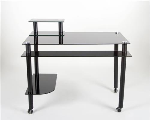RTA Black Glass and Aluminum Computer Desk with Casters CT-009BC