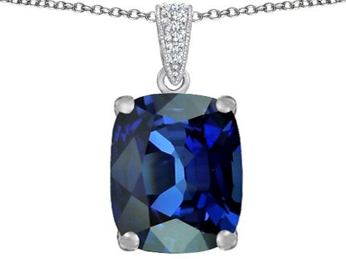 Original Star K(tm) Large Cushion Cut Created Dark Blue Sapphire Pendant in .925 Sterling Silver
