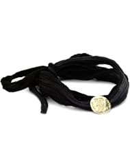 Mizuki 14k Gold Monogram Letter "U" Button on Ombre Silk Bracelet