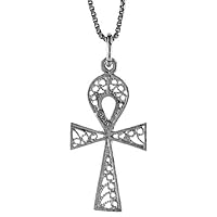 Sterling Silver Filigree Ankh Cross Pendant, 1 1/16 in. (27mm)
