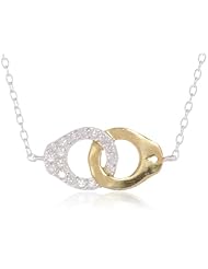 Goldtone Finish and Sterling Silver Cubic-Zirconia Handcuff Pendant Necklace, 16"+3" Extender