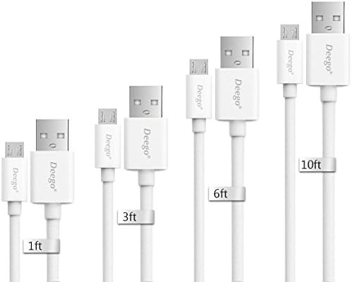 Micro USB Cable, [4-Pack(1FT+3Ft +6Ft+10Ft)] Reversible High Speed USB 2.0 A Male to Micro USB Assorted Lengths Data Sync Cable Cord Computer Cables &amp; Interconnects Cell Phone Cables(White)