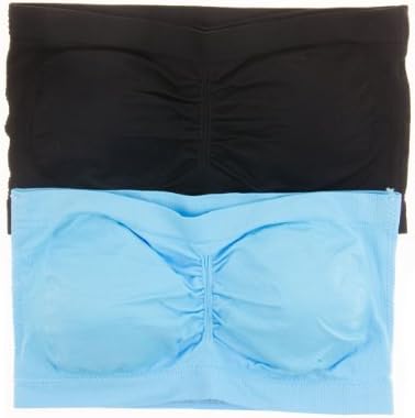Anenome Women's Strapless Seamless Bandeau Padding (2 or 4 pack),One Size,2 Pack: Black/Aqua